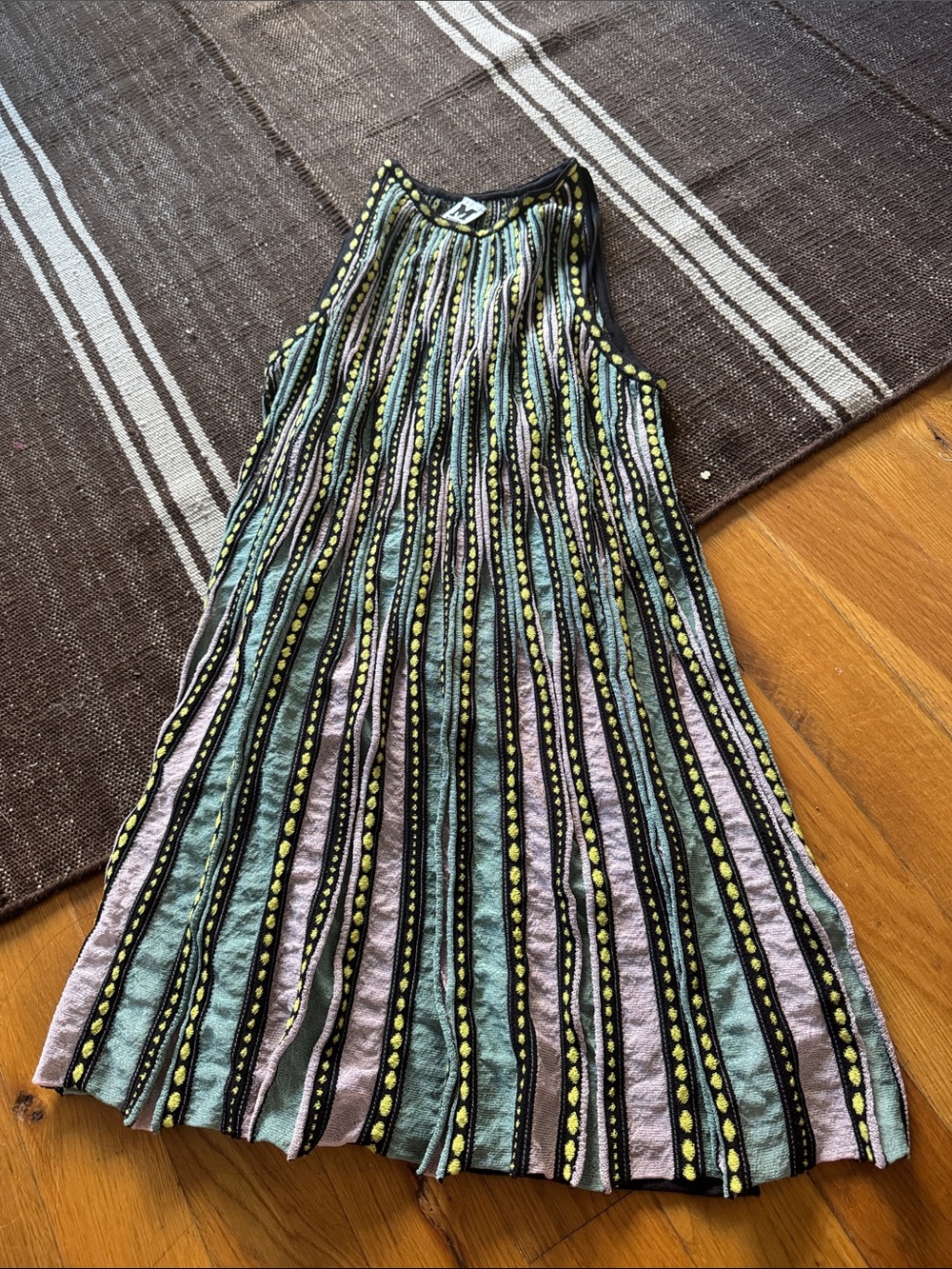 Missoni Striped Knit Mini Dress in Mint, Lavender & Black with Yellow Accents